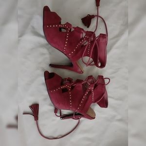 Burgundy lace slingback booties